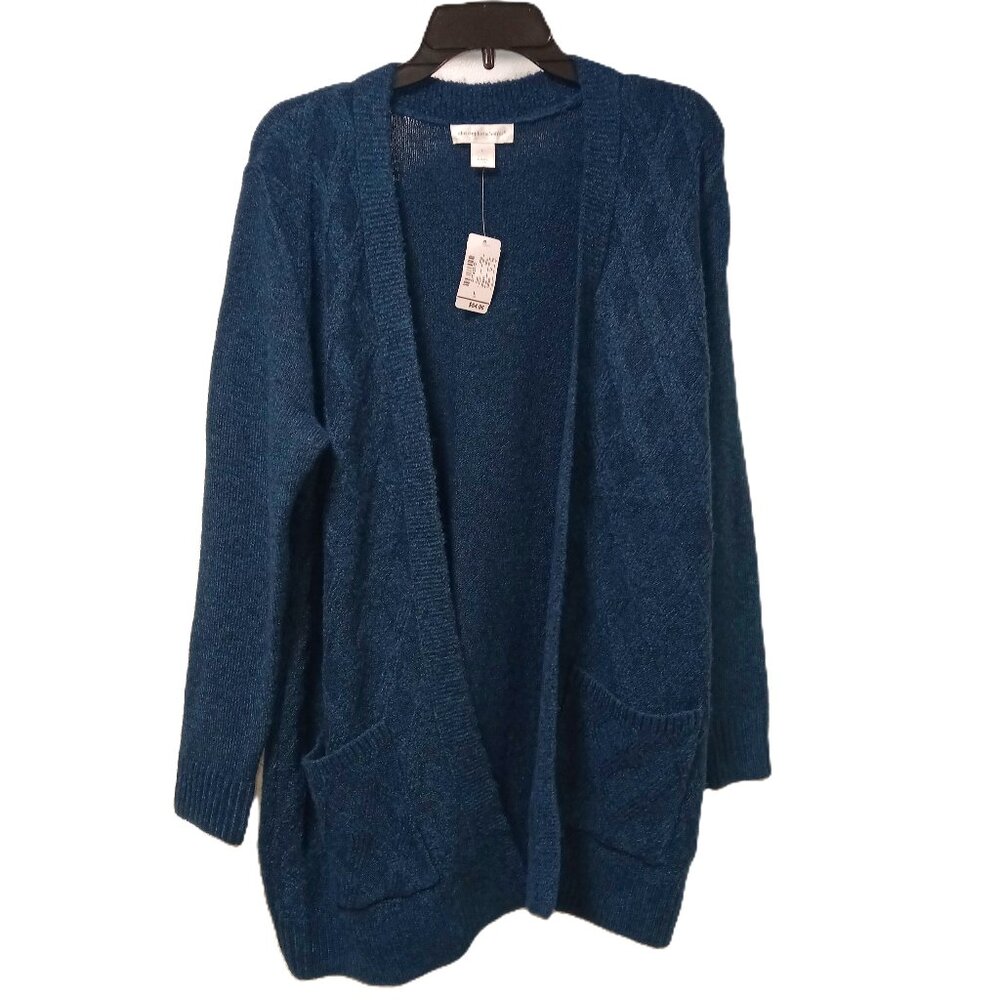 Christopher & Banks long dark teal soft open cardigan sweater sz L NWT /B8
